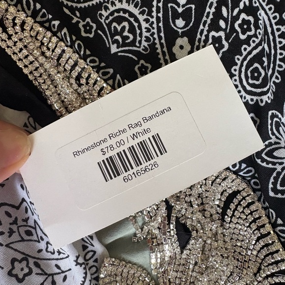 Black and White Paisley Bandanas with Rhinestone Fringed Edges - Picture 3 of 6